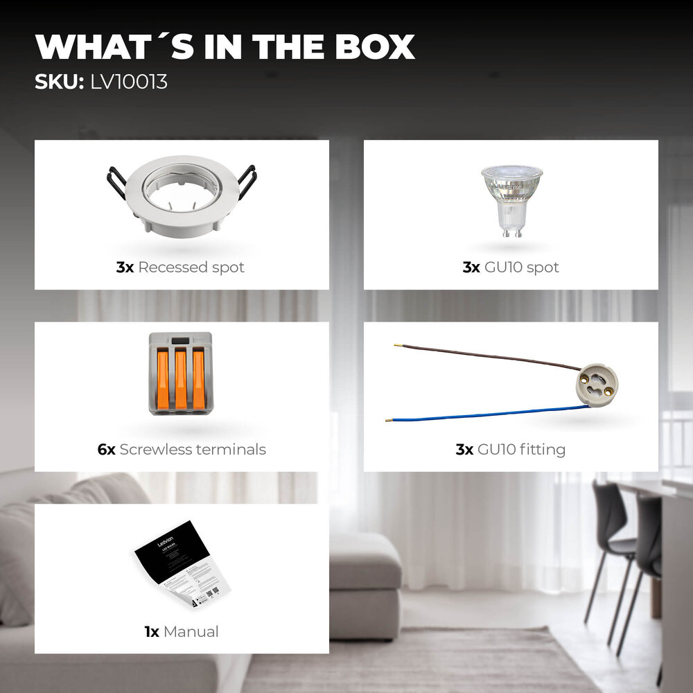 Ledvion Spot Encastrable LED - Dimmable - Blanc - Amsterdam - 3W - 2700K - Ø82mm - 3 pièces