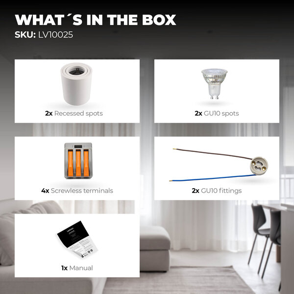 Ledvion 2x Spot LED Dimmable - Rond - Blanc - 3W - 2700K - Inclinable - IP20