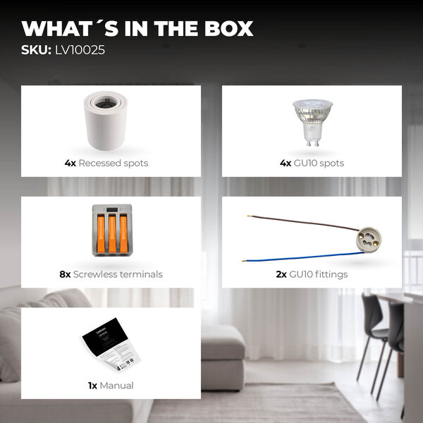 Ledvion 4x Spot LED Dimmable - Rond - Blanc - 3W - 2700K - Inclinable - IP20