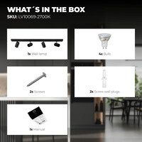 Ledvion Spot Plafonnier LED Noir à 4 lumières - 3W - 2700K - Inclinable