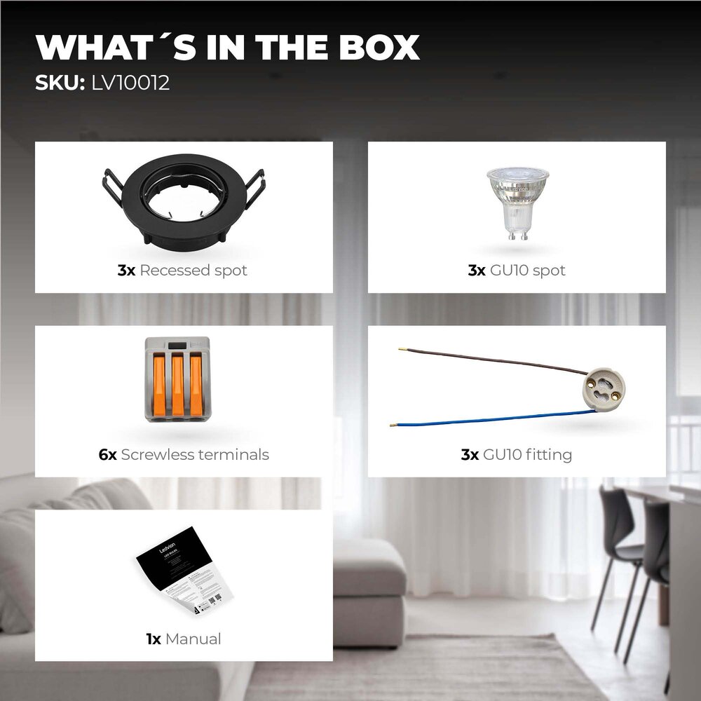 Ledvion Spot Encastrable LED - Dimmable - Noir - Amsterdam - 3W - 4000K - Ø82mm - 3 pièces
