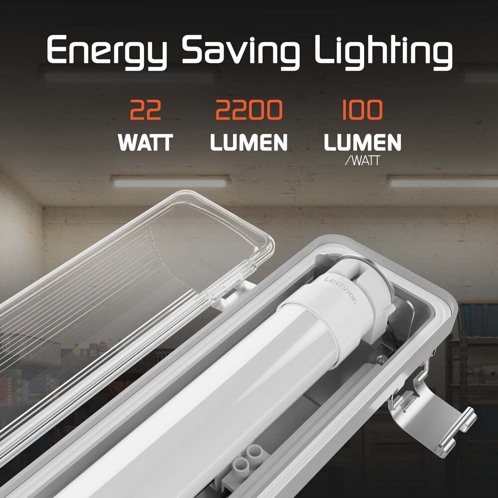 Ledvion Réglette LED 150CM - 22W - 2200 Lumens - 4000K - IP65 - avec Tube néon LED