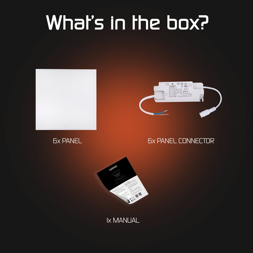 Ledvion 6x Panneau LED 60x60 - 36W - 6500K - 100 Lm/W - Sans scintillement - UGR <22 - Garantie de 3 ans