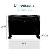 Tiqvi Chauffage Convecteur - 2000W - Jusqu'a 25 m2 - Bouton de thermostat réglable - Noir
