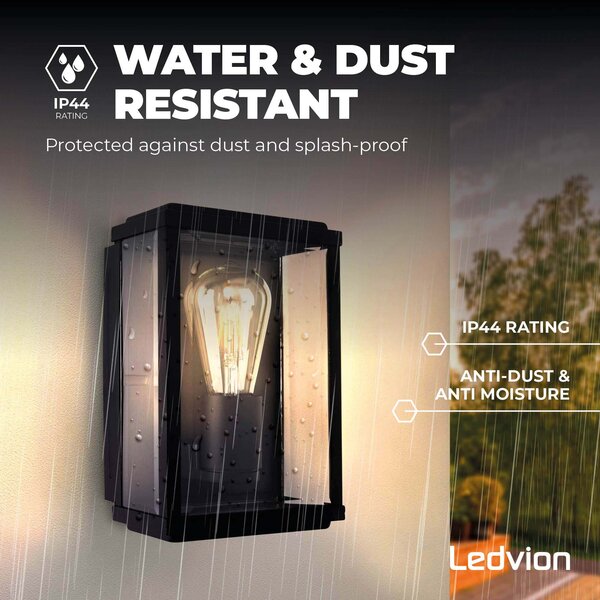 Ledvion Applique Murale Industriel Extérieure LED - Lyra Noir - E27 - Verre