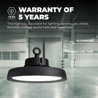 Ledvion High Bay LED 100W avec Réflecteur - Classe énergétique A - 90° - 192 Lm/W - 4000K - IP65 - Dimmable