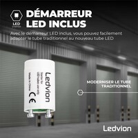 Ledvion Réglette LED 120CM -12W - 1920 Lumen - 6500K - IP65 - avec tube fluorescent LED