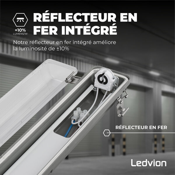 Ledvion Kit de Réglette LED étanche IP65 - 150CM - Clips en acier inoxydable