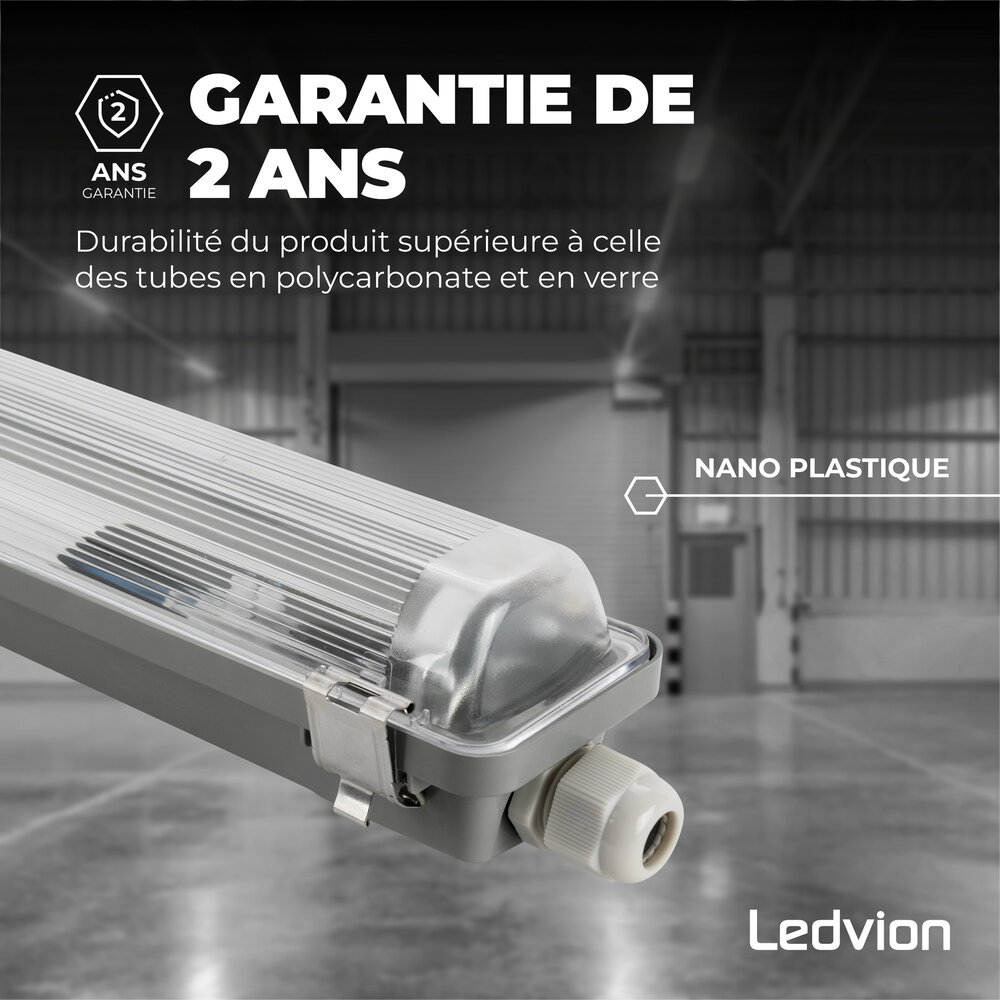 Ledvion Kit de Réglette LED étanche IP65 - 120CM - Clips en acier inoxydable
