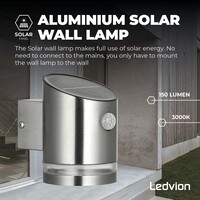 Ledvion Applique Solaire avec Detecteur de Mouvement Elara - 3000K - IP44 - Acier Inox