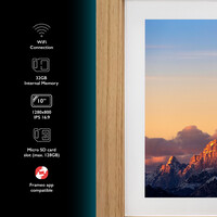 Tiqvi Cadre Photo Numérique - WiFi et Frameo App - Cadre Photo 10 Pouces - Ecran Tactile - Bois