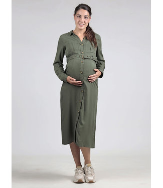 Ohma Dress olive midi knoopjes