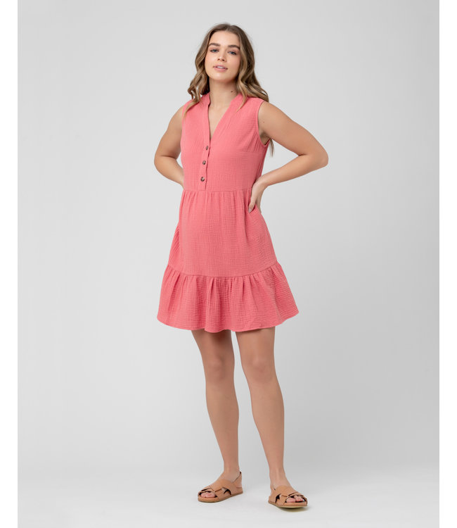 June sleeveless tiered dress dusty coral