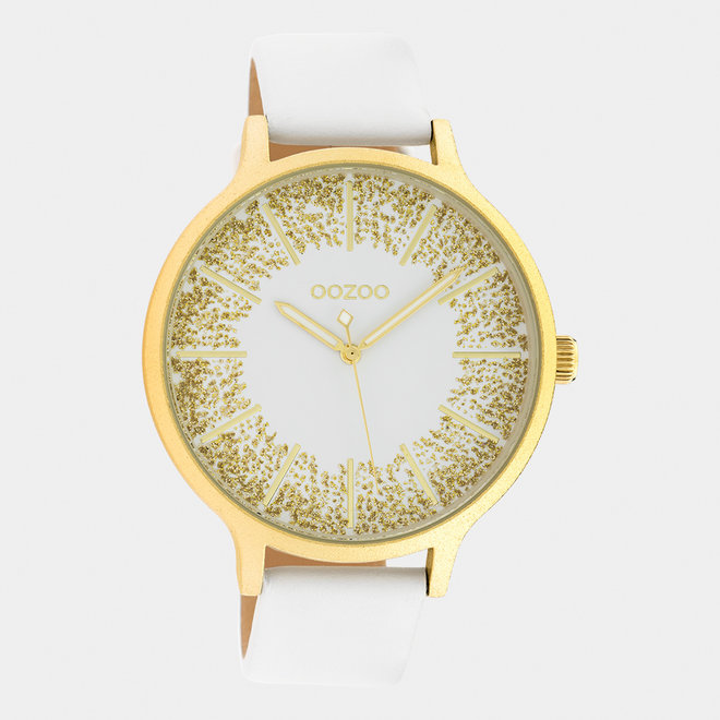 OOZOO Timepieces - Damen - Leder-Armband - Weiß/Gold