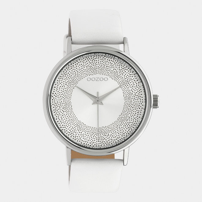 OOZOO Timepieces - Damen - Leder-Armband - Weiß/Silber