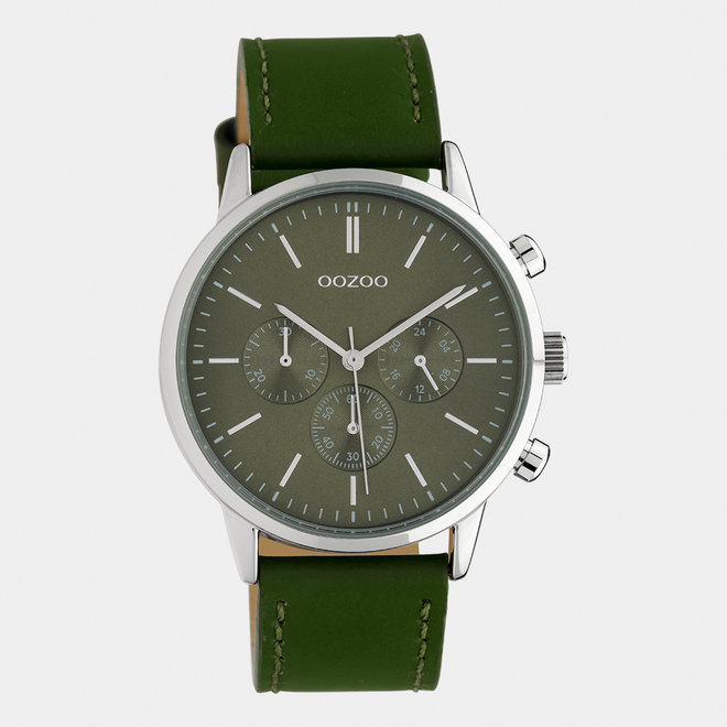 OOZOO Timepieces - C10596 - Damen - Leder-Armband - Olivegrün/Silber