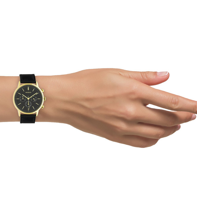 OOZOO Timepieces - C10598 - Unisex - Leder-Armband - Schwarz/Gold