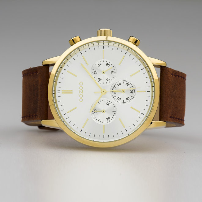 OOZOO Timepieces - C10542 - Herren - Leder-Armband -  Braun/Gold