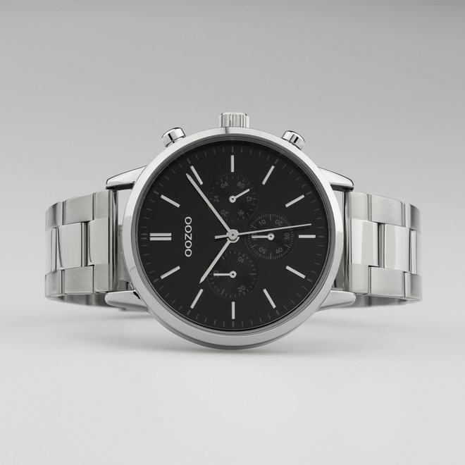 OOZOO Timepieces - C10546 - Unisex - Edelstahl-Glieder-Armband - Silber/Schwarz