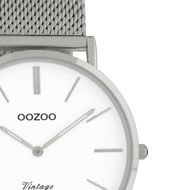 OOZOO Vintage - C9902 - Unisex - Edelstahl-Mesh-Armband - Silber/Weiß