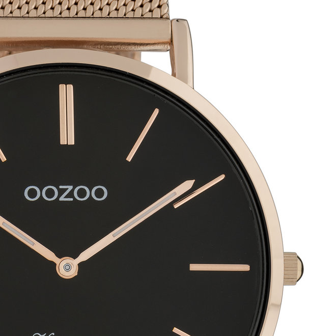 OOZOO Vintage - C9924 - Unisex - Edelstahl-Mesh-Armband - Roségold/Schwarz
