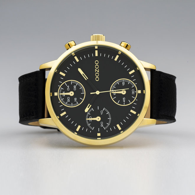 OOZOO Timepieces - C10531 - Herren - Leder-Armband - Schwarz/Gold