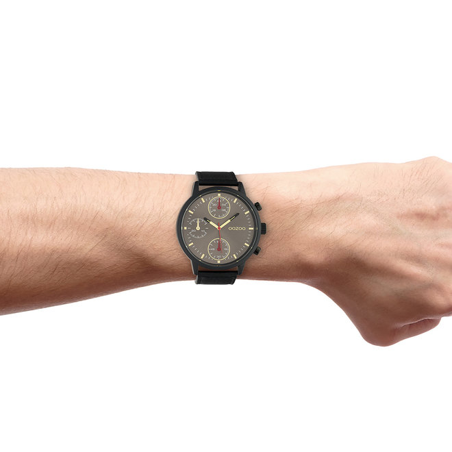 OOZOO Timepieces - C10532 - Herren - Leder-Armband - Schwarz/Schwarz