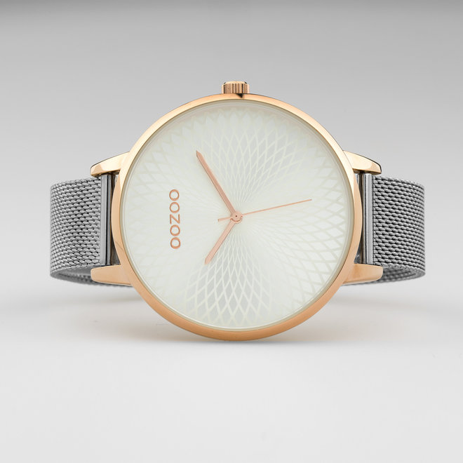 OOZOO Timepieces - C10551 - Damen - Edelstahl-Mesh-Armband -  Silber/Roségold