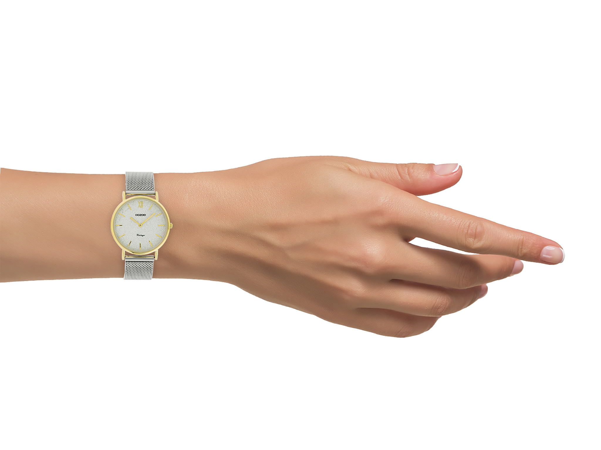 Spoo-Design  30mm – Kleine Damenuhr mit Mesh-Armband in Silber
