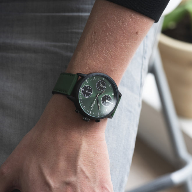 OOZOO Timepieces - Herren - Leder-Armband - Dunkelgrün/Schwarz