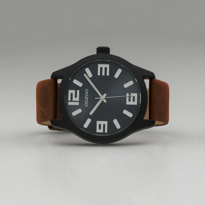 OOZOO Timepieces - Unisex - Leder-Armband - Braun/Dunkelblau