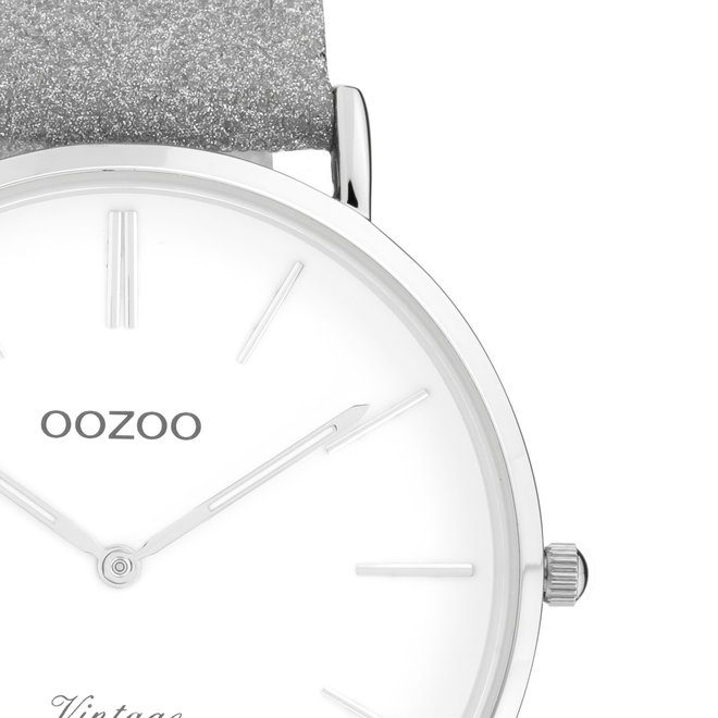 OOZOO Vintage - C20145 - Damen - Leder-Glitzer-Armband - Silber/Silber