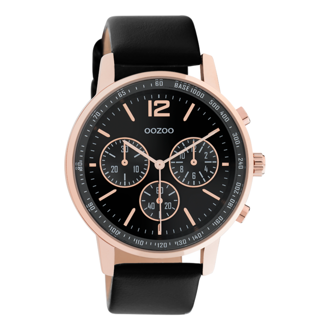 OOZOO Timepieces - C10814 - Leder-Armband - Schwarz/Roségold
