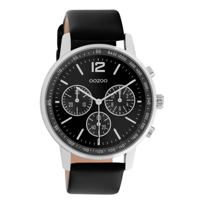 OOZOO Timepieces - C10813 - Leder-Armband - Schwarz/Silber