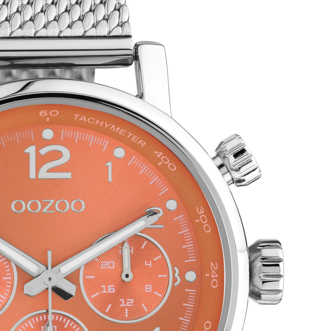 OOZOO Timepieces - C10903 - Damen - Mesh-Armband - Silber/orange