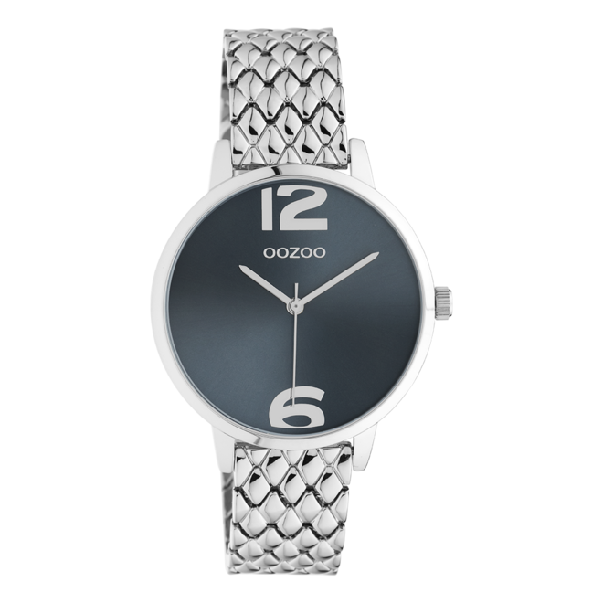 OOZOO Timepieces - C10921 - Damen - Edelstahl-Glieder-Armband - Silber/Dunkelblau