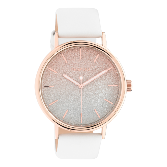 OOZOO Timepieces - C10935 - Damen - Leder-Armband - Weiß/Roségold