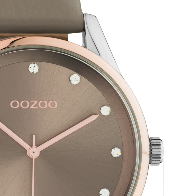 OOZOO Timepieces - C10952 - Damen - Leder-Armband - Taupe/Silber/Roségold