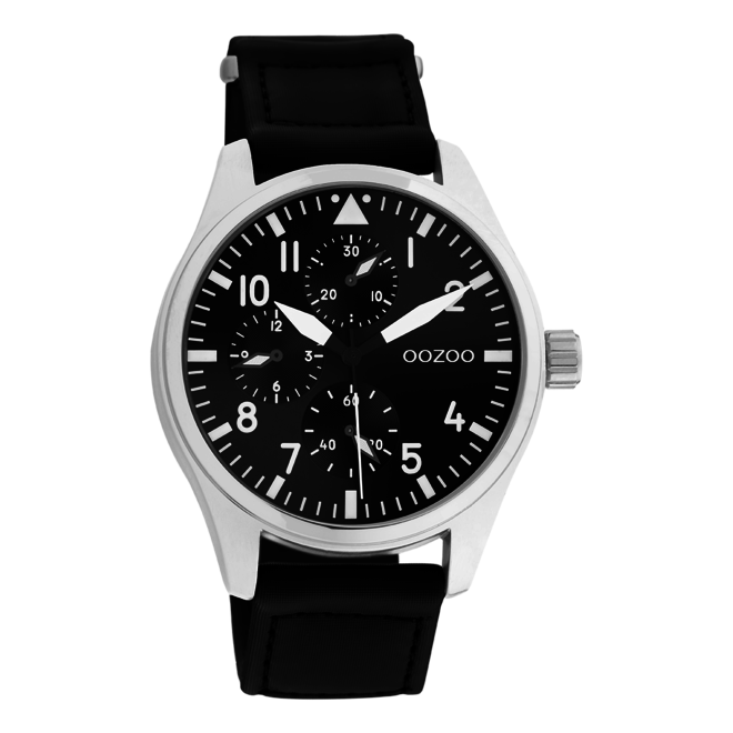 OOZOO Timepieces - C11009 - Herren - Klettverschluss-Armband - Schwarz/Silber