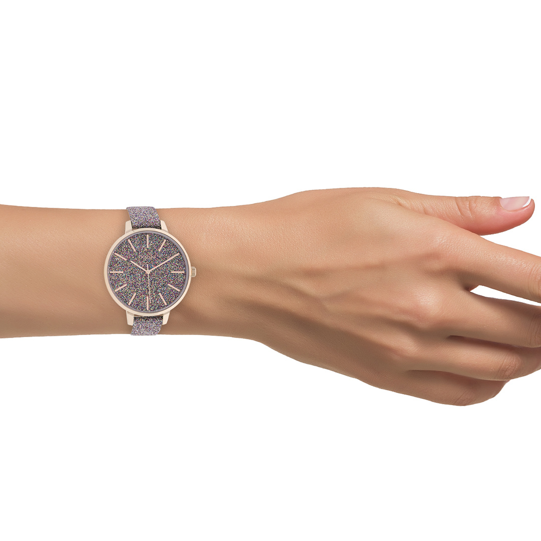 OOZOO Timepieces - C11032 - Damen - Leder-Armband - Glitzer/Roségold -  OOZOO-Shop