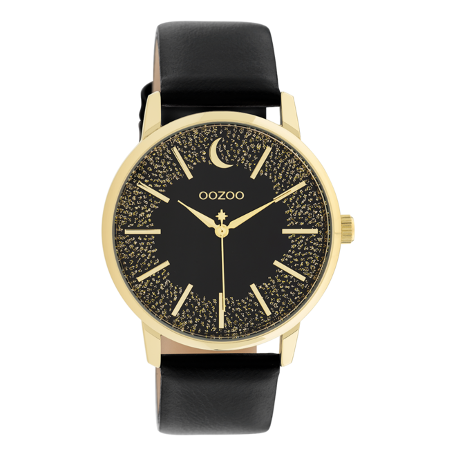 OOZOO Timepieces - C11044 - Damen - Leder-Armband - Schwarz/Gold