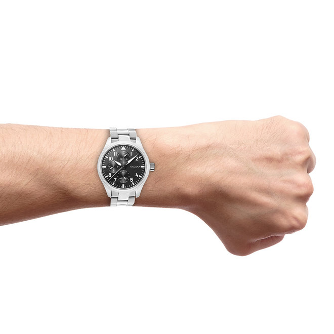 OOZOO Timepieces - C10956 - Herren - Edelstahl-Glieder-Armband - Silber/Schwarz