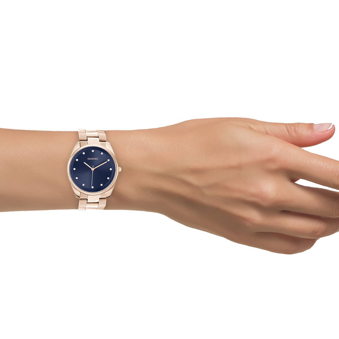 OOZOO Timepieces - C10967 - Damen - Edelstahl-Glieder-Armband - Roségold/Blau