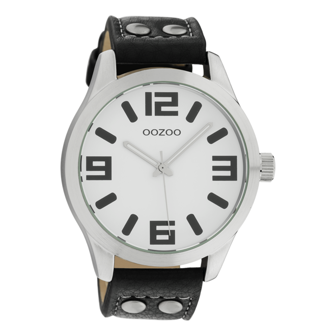 OOZOO Timepieces - C1053 - Herren - Leder-Armband  - Schwarz/Weiß