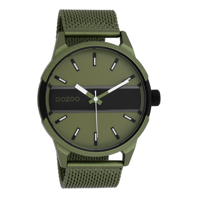 OOZOO Timepieces - C11107 - Herren - Mesh-Armband - Olivgrün/Schwarz
