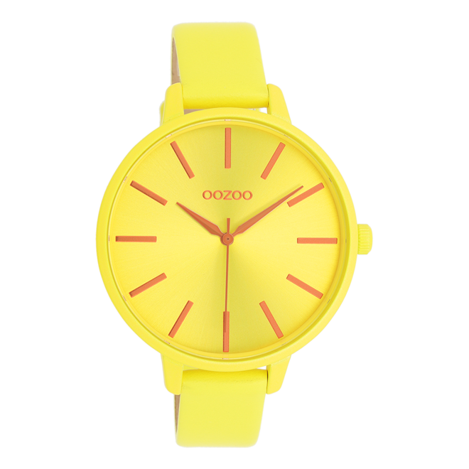 OOZOO Timepieces - C11184 - Damen - Leder-Armband - Neongelb/Orange