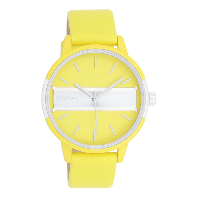 OOZOO Timepieces - C11191 - Damen - Leder-Armband - Neongelb/Silber