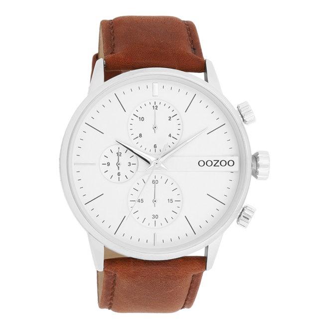 OOZOO Timepieces - C11220 - Herren - Leder-Armband - Braun/Weiß