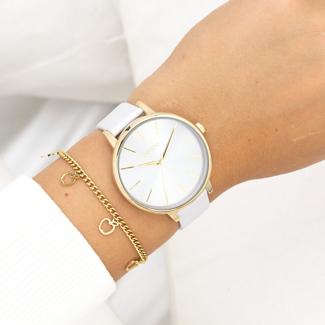 OOZOO Timepieces - C11290 - Damen - Leder-Armband - Hellgrau/Gold
