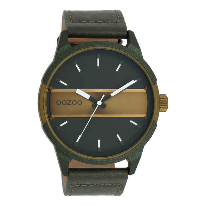 OOZOO Timepieces - C11234 - Herren - Leder-Armband - Schwarz/Grün - OOZOO -Shop
